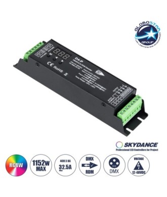 GloboStar® 70669 D4-P SKYDANCE DC DMX & RDM Dimmer High Speed Controller - Decoder 4 Καναλιών DC 12-48V 4 x 8A 384W - Max 32.5A 1152W - IP20 Μ17.5 x Π4.5 x Υ2.8cm - 5 Years Warranty